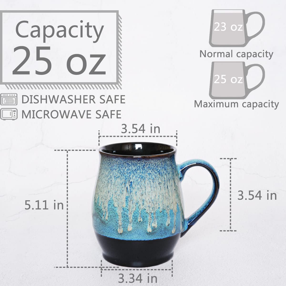 Bosmarlin Extra Large Ceramic Coffee Mug, 25 Oz, Dishwasher and Microwave Safe, Big Oversized Tea Cup for Office and Home, (Blue, 1) (25 Oz, Blue)