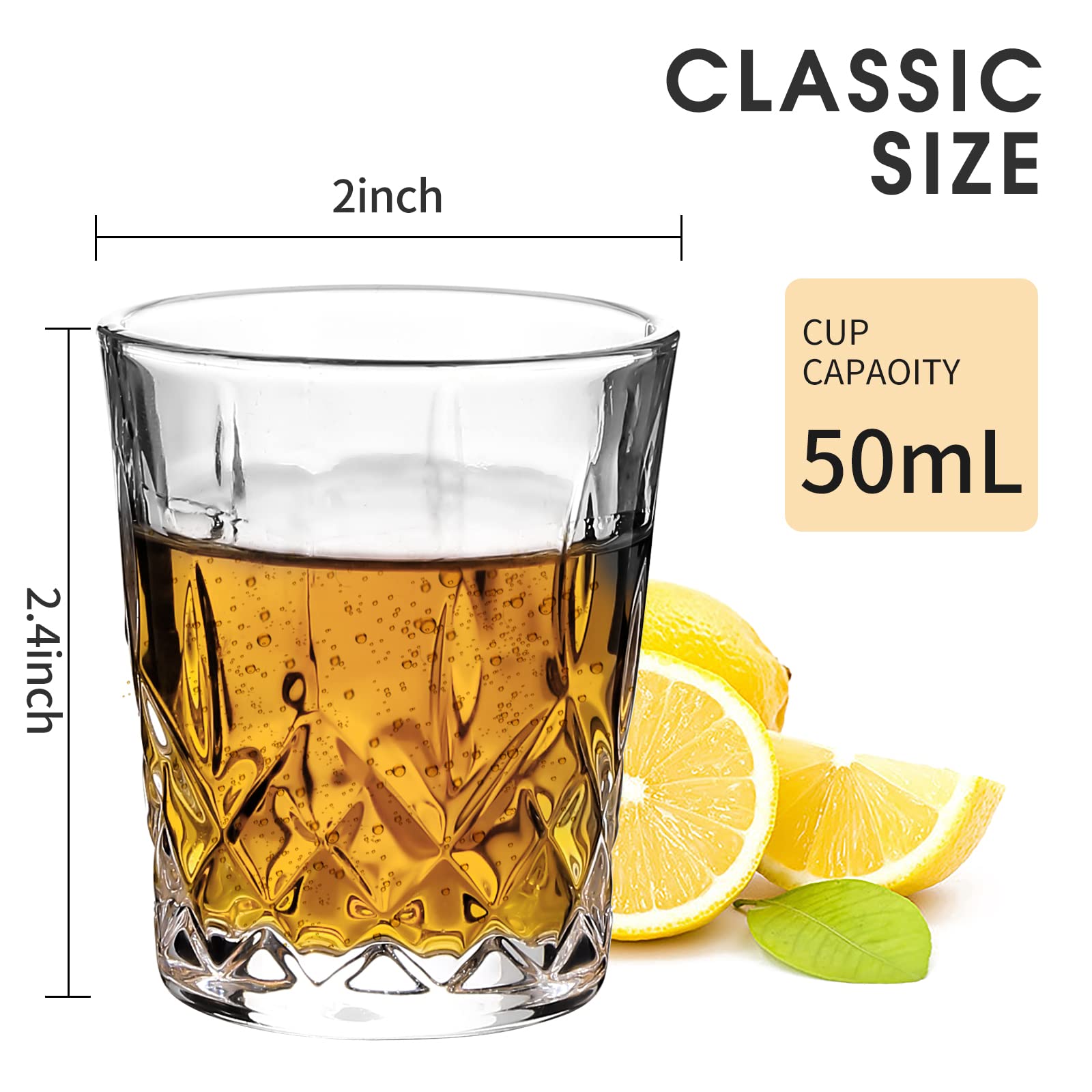 JAIEF 1.7 OZ Tequila Shot Glasses Heavy Base Shot Glass, Crystal Cordial Glasses (Set of 8)