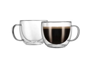 cnglass double wall glass cappuccino mugs 8.1oz,clear insulated glass coffee mug with handle for espresso,latte,tea,set of 2