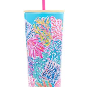 Lilly Pulitzer Double Wall Tumbler with Lid and Reusable Straw, Insulated Travel Cup Holds 24 Ounces, Splashdance