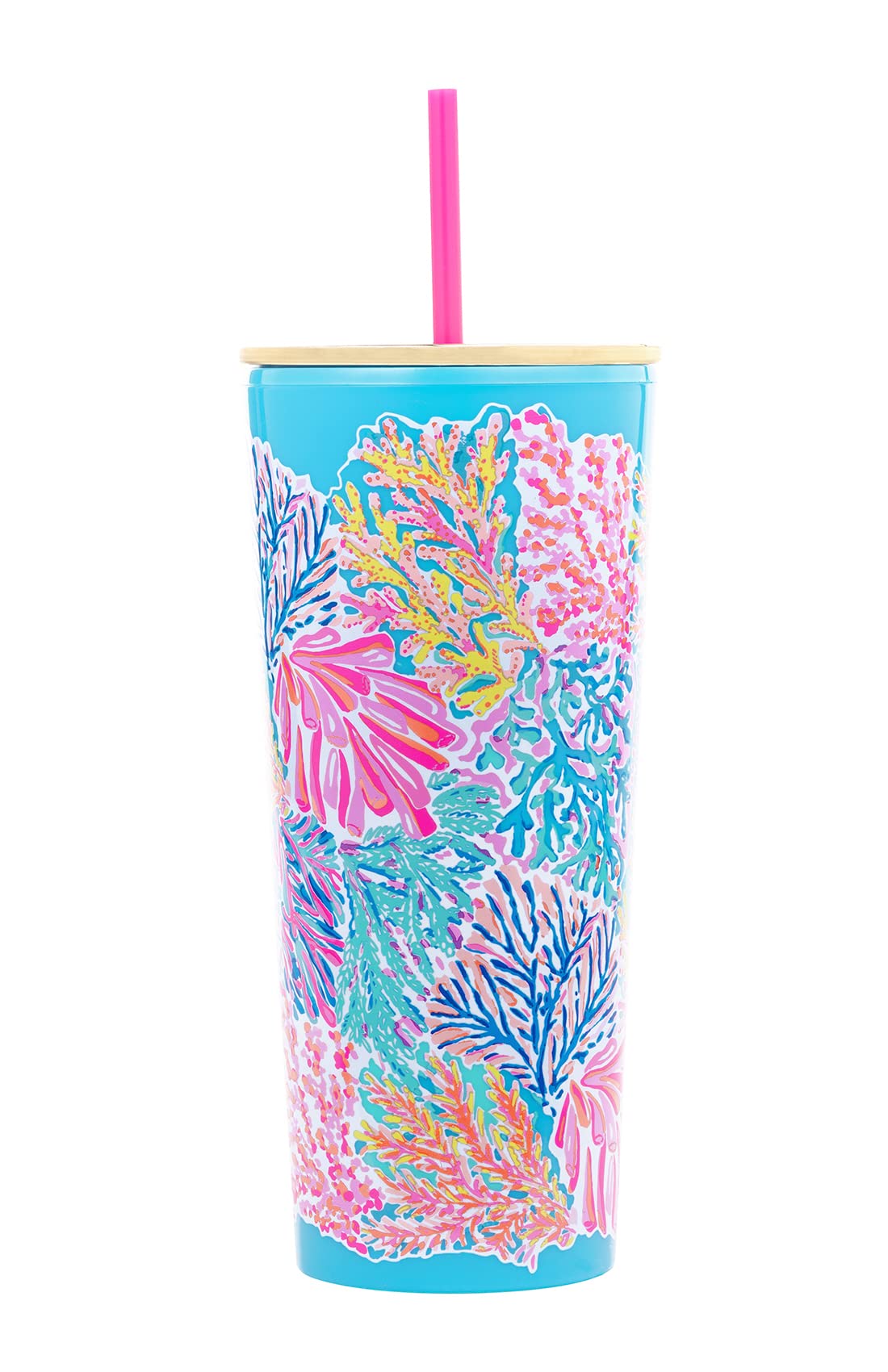 Lilly Pulitzer Double Wall Tumbler with Lid and Reusable Straw, Insulated Travel Cup Holds 24 Ounces, Splashdance