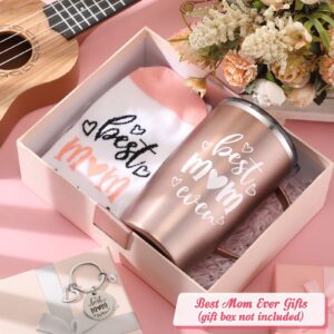 Roshtia Christmas Gifts Set for Women, Best Mom Ever Mom Tumbler 16 oz Keychain Socks from Daughter Son, Mother's Day Birthday Thanksgiving Gifts for Mom, New Mom, Mommy (Rose Gold)