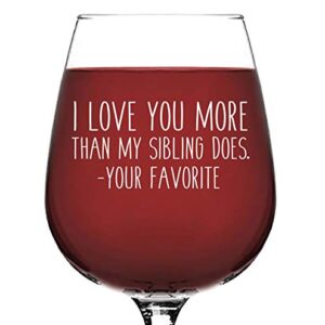 I Love You More, Your Favorite Child Funny Wine Glass - Best Mom & Dad Gifts - Gag Birthday Gifts for Mom, Women, Men from Daughter, Son - Birthday Present Ideas for Parents - Fun Novelty Gift