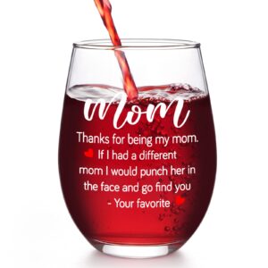 dazlute mothers day gifts, thanks for being my mom stemless wine glass for mom mother stepmom mother in law, best mom ever gifts from daughter son, mothers gifts ideas for birthday christmas, 17oz