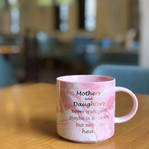 UniLiGis Coffee Mugs gifts for Mom, Birthday Gift for Mom, Mother's Day, Mother in Law, Mothers and Daughters never truly part maybe in distance but never in heart, 11oz