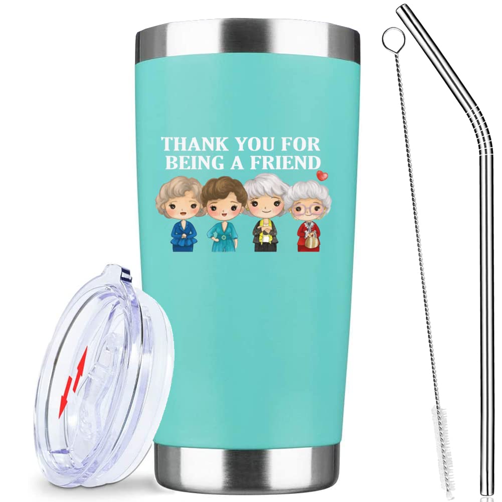 Thank You for Being A Friend Mug Gifts - Gifts for Friend , Friendship Birthday Mothers Day Gifts for Women Buddies Besties Sister Female-Golden Girls Coffee Tumbler Cups with Lid Straw 20 OZ (Mint)