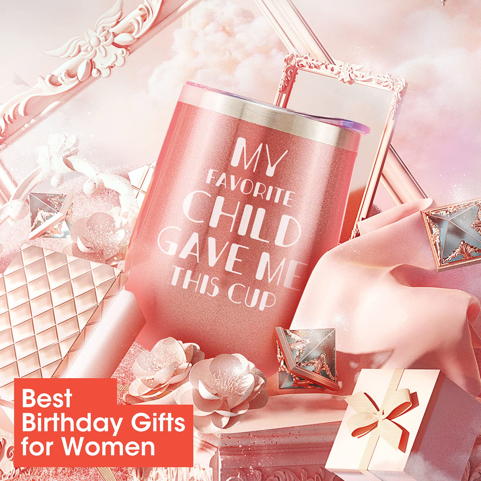 JETIKON Christmas Birthday Gifts for Mom Women My Favorite Child Gave Me This Wine Tumbler Necklace Sock Basket Best Grandma Gifts from Daughter Son Mother’s Day Gifts Boxes 12 Pack