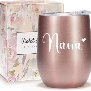 VIOLET & GALE Nana Gifts for Grandma - 12oz Wine Glass Tumbler Cup - Lovely Grandma Gift for Best Nana Ever, Beautiful Insulated Coffee Mug