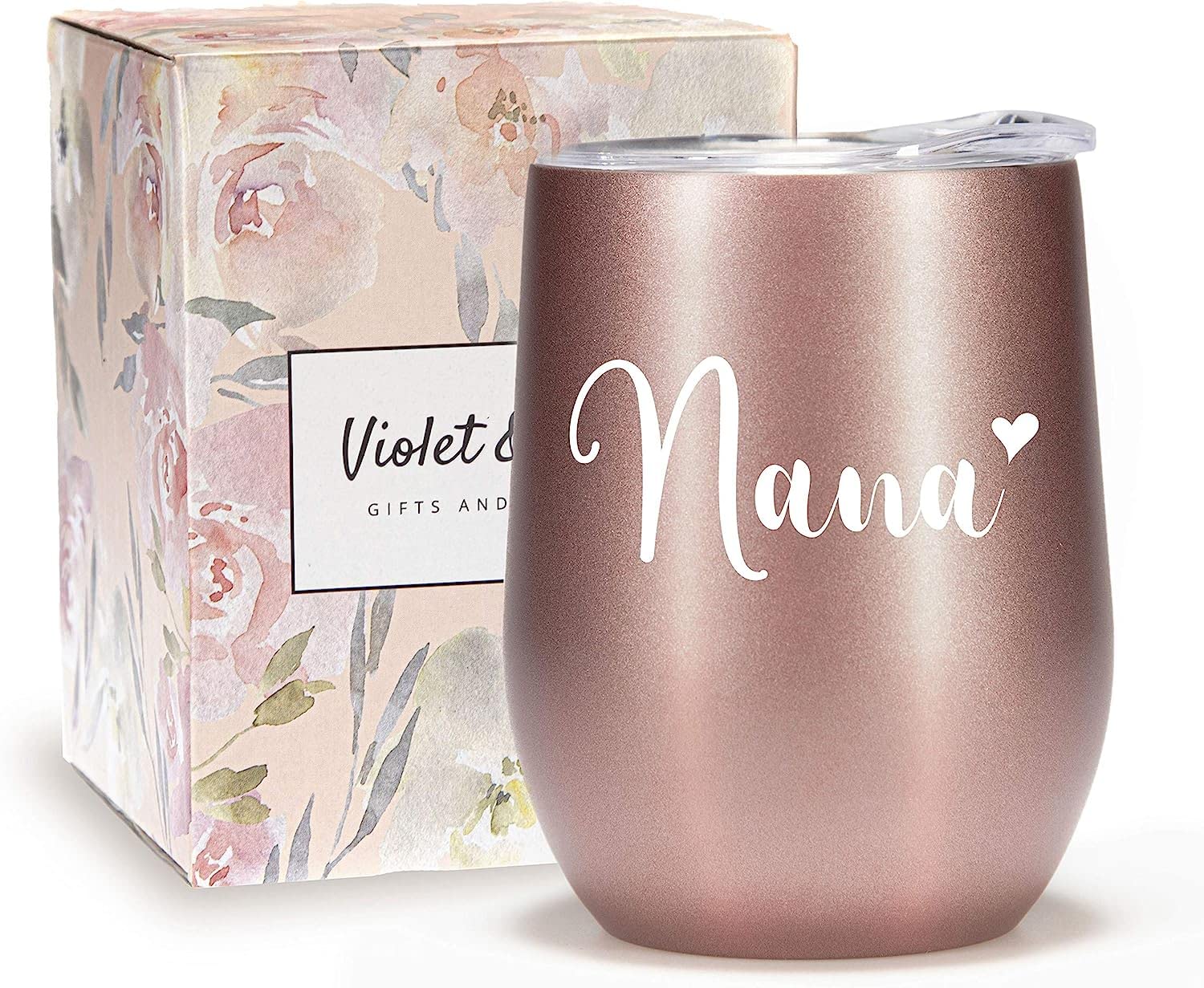 VIOLET & GALE Nana Gifts for Grandma - 12oz Wine Glass Tumbler Cup - Lovely Grandma Gift for Best Nana Ever, Beautiful Insulated Coffee Mug