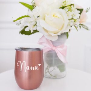 VIOLET & GALE Nana Gifts for Grandma - 12oz Wine Glass Tumbler Cup - Lovely Grandma Gift for Best Nana Ever, Beautiful Insulated Coffee Mug