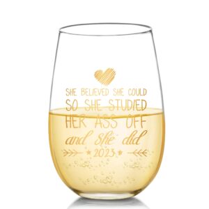 she believed she could so she studied her ass off and she did, graduation gifts for women, college graduation wine glass gifts for women - unique congratulations gifts for women, 17 oz