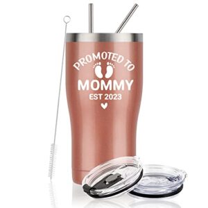 qtencas promoted to mom est 2023 travel tumbler, new mom gifts for women, great mothers day gifts for mom, first time mom gifts mom to be mother to be gifts, 20 oz stainless steel tumbler, rose gold