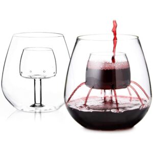 stemless aerating wine glasses (set of 2) by chevalier collection – patented wine glasses with built in aerator