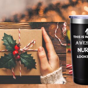 This Is What An Awesome Nurse Looks Like Mug.Nurses Week,Nurse Practitioner,Nurse Appreciation,Nursing School Graduation Gifts.Birthday,Christmas Gifts for Nurse Tumbler(20oz Black)