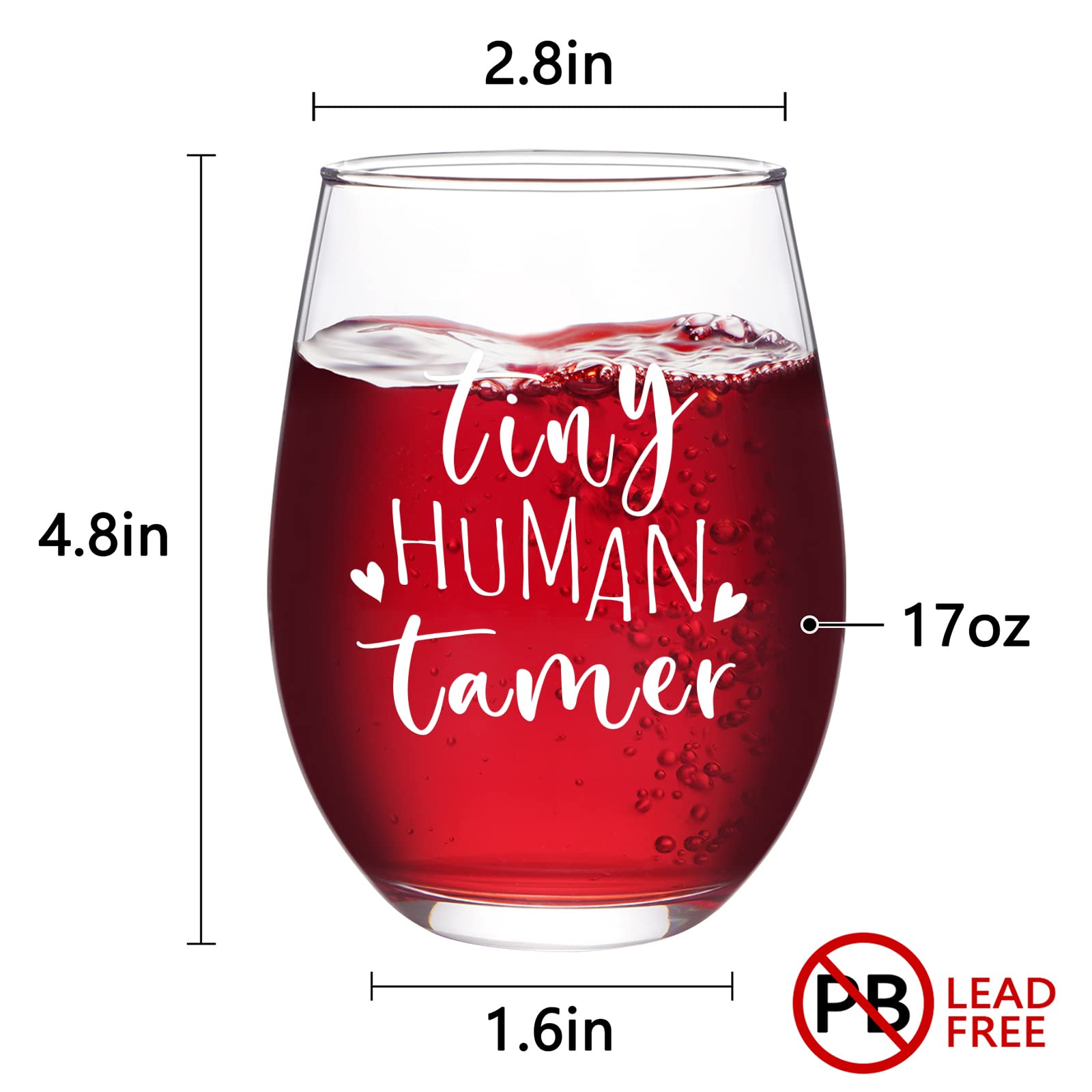 Modwnfy Teacher Appreciation Gifts, Tiny Human Tamer Stemless Wine Glass Gifts for Preschool Daycare Kindergarten Elementary School, Thank You Gifts Birthday Christmas Gifts for Daycare Teacher 17Oz