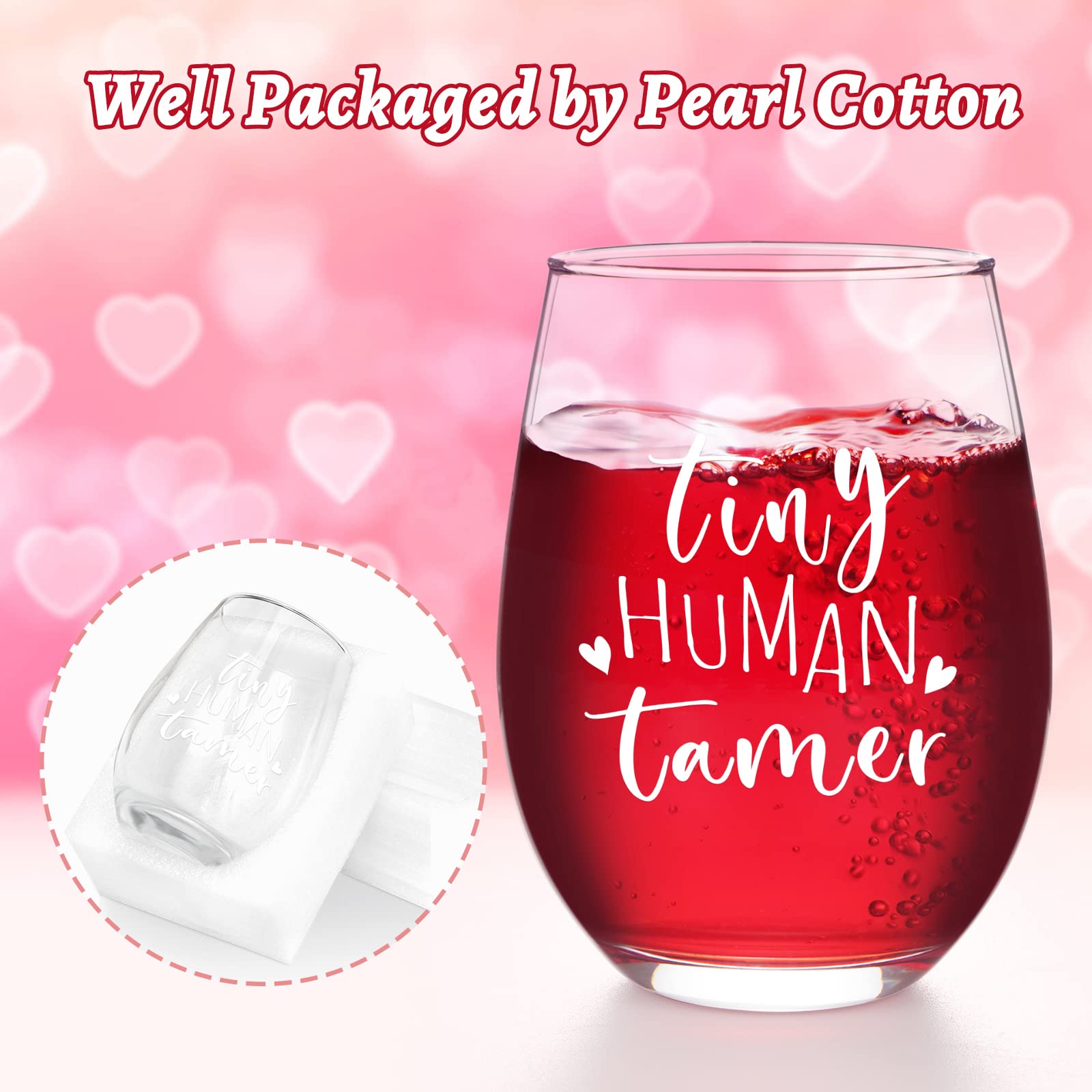 Modwnfy Teacher Appreciation Gifts, Tiny Human Tamer Stemless Wine Glass Gifts for Preschool Daycare Kindergarten Elementary School, Thank You Gifts Birthday Christmas Gifts for Daycare Teacher 17Oz