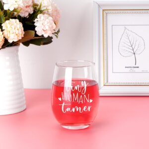 Modwnfy Teacher Appreciation Gifts, Tiny Human Tamer Stemless Wine Glass Gifts for Preschool Daycare Kindergarten Elementary School, Thank You Gifts Birthday Christmas Gifts for Daycare Teacher 17Oz