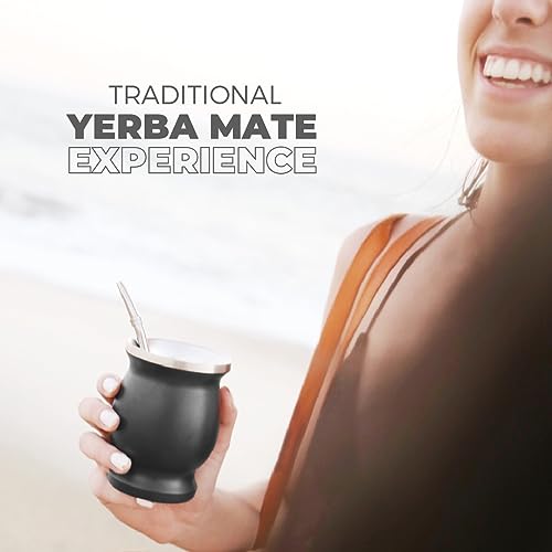 BALIBETOV Mate - Original Yerba Mate Cup, Yerba Mate Gourd with 2 Bombilla Mate - Complete Yerba Mate Set Kit includes Mate Cup and Bombilla Set, Yerba Mate Kit Set with Yerba Mate Tea Straw (Black)