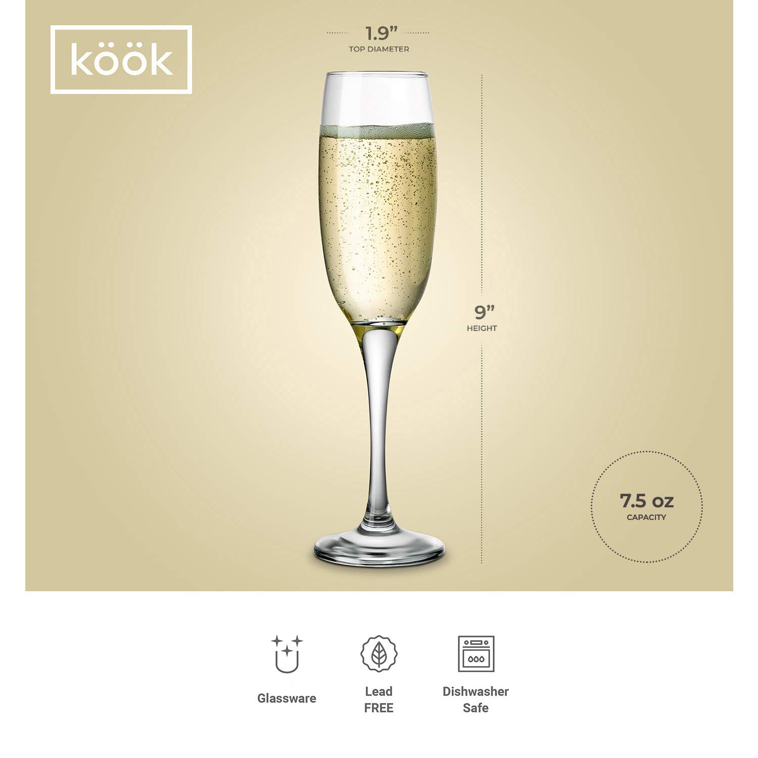 Champagne Glasses Thin Stem, KooK Premium Clear Glass Champagne Flutes Set of 8, 7 oz champagne, Classic Champagne Glasses