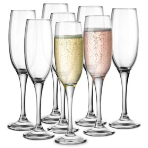 champagne glasses thin stem, kook premium clear glass champagne flutes set of 8, 7 oz champagne, classic champagne glasses