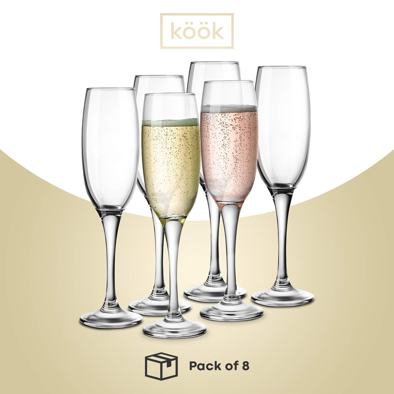 Champagne Glasses Thin Stem, KooK Premium Clear Glass Champagne Flutes Set of 8, 7 oz champagne, Classic Champagne Glasses