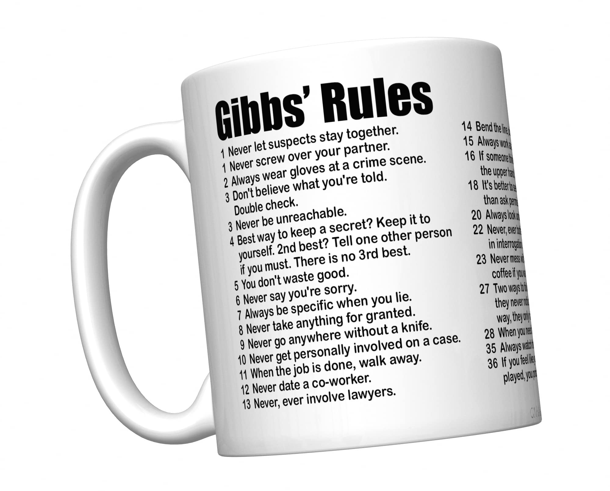 CJ Artisans NCIS 2023 Gibbs' Rules Coffee Mug (All 38 Rules)