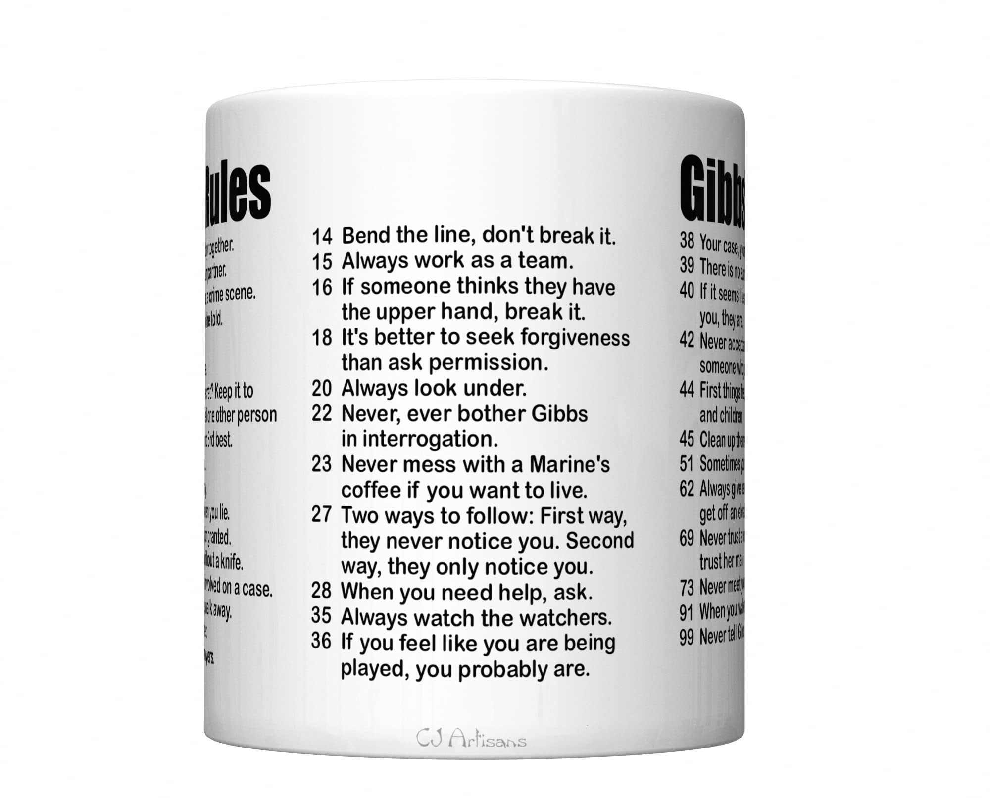 CJ Artisans NCIS 2023 Gibbs' Rules Coffee Mug (All 38 Rules)