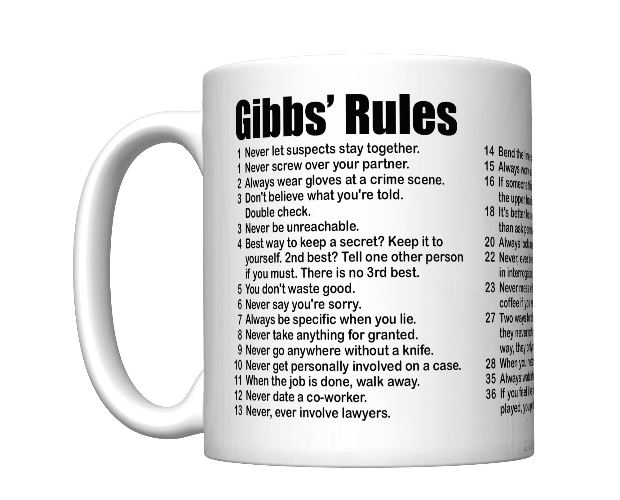 CJ Artisans NCIS 2023 Gibbs' Rules Coffee Mug (All 38 Rules)