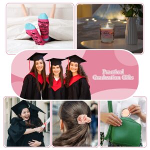 Teling Graduation Gifts for Her Graduation Gift Basket Set Includes Coffee Mug, Bracelet, Keychain, Candle, Towel, Socks, Scrunchie, Mirror Candle Card for Senior College Graduation Party (Pink)