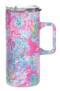 lilly pulitzer 16 oz travel mug with handle and lid, stainless steel insulated coffee tumbler, double wall metal cup, seaing things