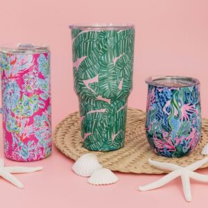 Lilly Pulitzer 16 Oz Travel Mug with Handle and Lid, Stainless Steel Insulated Coffee Tumbler, Double Wall Metal Cup, Seaing Things