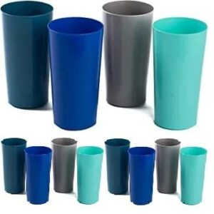 klickpick home 28 ounce - 12 piece premium quality plastic beverage tumblers reusable cups dishwasher safe bpafree in 4 coastal colours