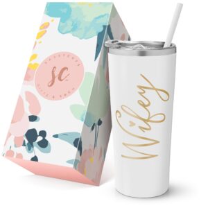 wifey tumbler | 22 ounce white with gold foil stainless steel insulated tumbler with slide close lid and straw | bridal shower gifts| bride tumbler | engagement gifts | wife anniversary