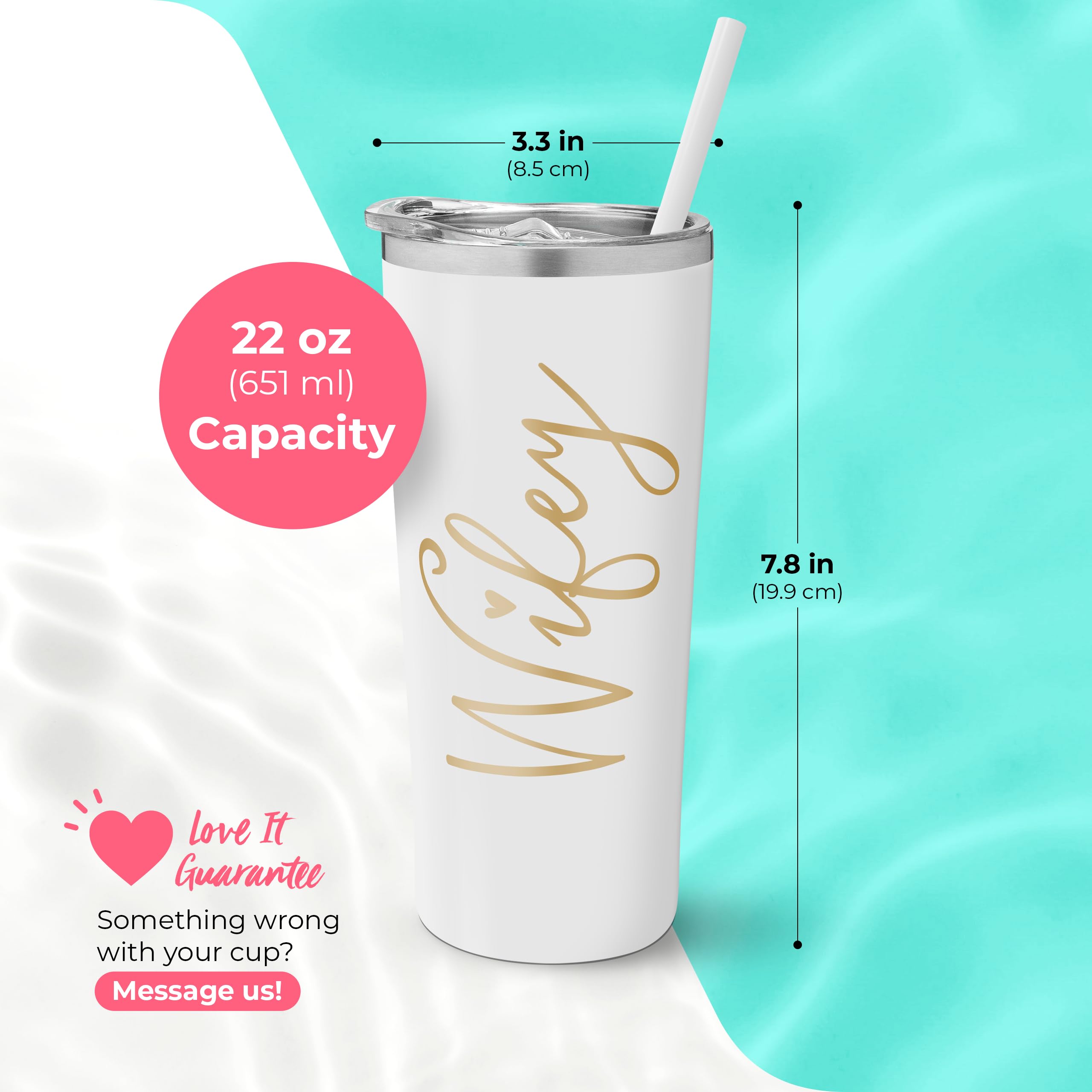 Wifey Tumbler | 22 Ounce White with Gold Foil Stainless Steel Insulated Tumbler with Slide Close Lid and Straw | Bridal Shower Gifts| Bride Tumbler | Engagement Gifts | Wife Anniversary