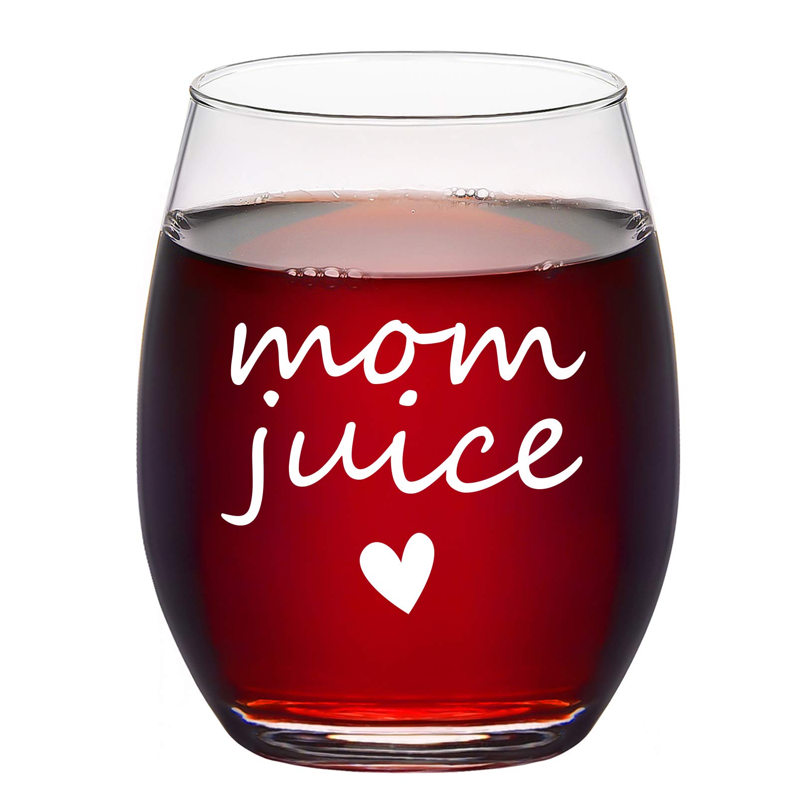 Mom Juice Stemless Wine Glass, Mom Gifts for Mom New Mom Women Wife Mom to Be Friends Birthday Christmas Mother's Day Valentine’s Day from Daughter Son, Funny 15Oz Mom Wine Glass