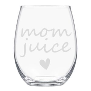 Mom Juice Stemless Wine Glass, Mom Gifts for Mom New Mom Women Wife Mom to Be Friends Birthday Christmas Mother's Day Valentine’s Day from Daughter Son, Funny 15Oz Mom Wine Glass