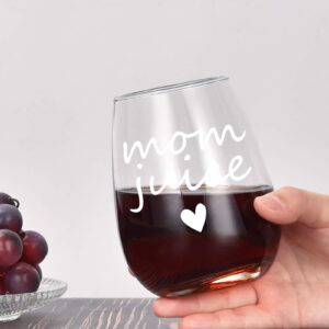 Mom Juice Stemless Wine Glass, Mom Gifts for Mom New Mom Women Wife Mom to Be Friends Birthday Christmas Mother's Day Valentine’s Day from Daughter Son, Funny 15Oz Mom Wine Glass