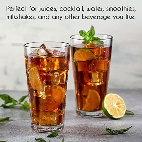 Volarium Drinking Glasses Set of 6, Premium Lead-Free Clear Iced Tea Glasses, Heavy Base Highball Glass Tumbler Set for Drinking Water, Cocktail, Juice, Milkshake, Coke, Soda, 12 ¼ oz