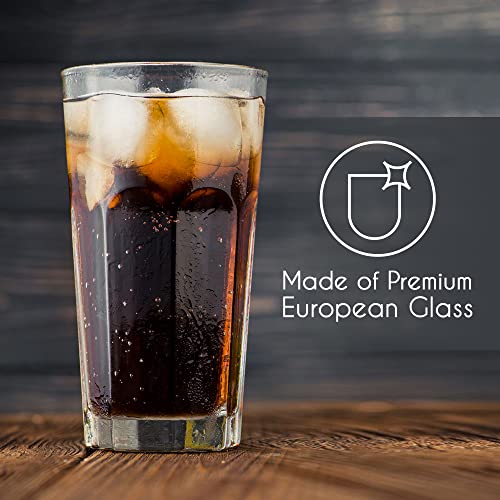 Volarium Drinking Glasses Set of 6, Premium Lead-Free Clear Iced Tea Glasses, Heavy Base Highball Glass Tumbler Set for Drinking Water, Cocktail, Juice, Milkshake, Coke, Soda, 12 ¼ oz