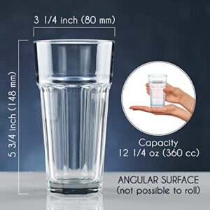 Volarium Drinking Glasses Set of 6, Premium Lead-Free Clear Iced Tea Glasses, Heavy Base Highball Glass Tumbler Set for Drinking Water, Cocktail, Juice, Milkshake, Coke, Soda, 12 ¼ oz