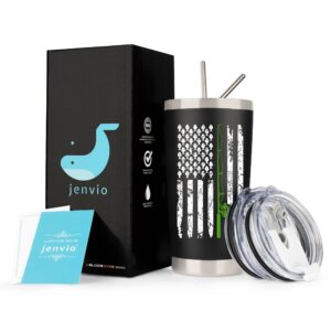 JENVIO Fishing for Men | Stainless Steel Travel Tumbler/Mug with 2 Lids and 2 Straws for Coffee or Cold Drinks | Funny Fly Fisherman Decor Themed Stuff Valentine's Day Gift (20 Ounce)