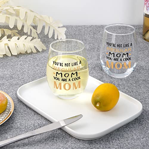 Modwnfy Mothers Day Gifts, You Are Not Like A Regular Mom, You Are A Cool Mom Stemless Wine Glass Gifts for Mom, Mom Christmas Gifts Mom Birthday Gifts Valentine’s Day Gifts for Mom from Daughter Son