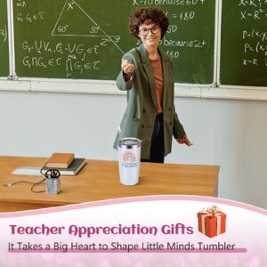 LiqCool Teacher Appreciation Gifts for Women, It Takes a Big Heart to Shape Little Minds Wine Tumbler, Thank You Teacher Gifts, Teacher Tumbler for Christmas Mothers Day Birthday (20oz, White)