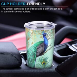 NymphFable 20oz Peacock Mug Tumbler with Straw and Lid Stainless Steel Insulated Travel Mug Double Wall