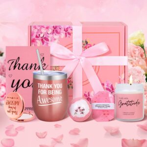 thank you gifts box for women, thoughtful unique spa appreciation gift basket for coworker boss employee hostess teacher secretary nurse volunteer doctor friend, best gratitude gifts for her (pink)
