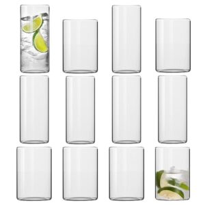 bilihom 12-piece drinking glasses, includes 6 thin highball glasses (17oz) 6 glass cups (13oz),clear glass tumbler for water, juice, beer, drinks, and cocktails and mixed drinks