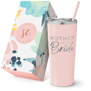sassycups mother of the bride cup | engraved vacuum insulated stainless steel tumbler with straw for bride's mom | engagement announcement | bride's mother | bridal party travel mug (22oz, blush)