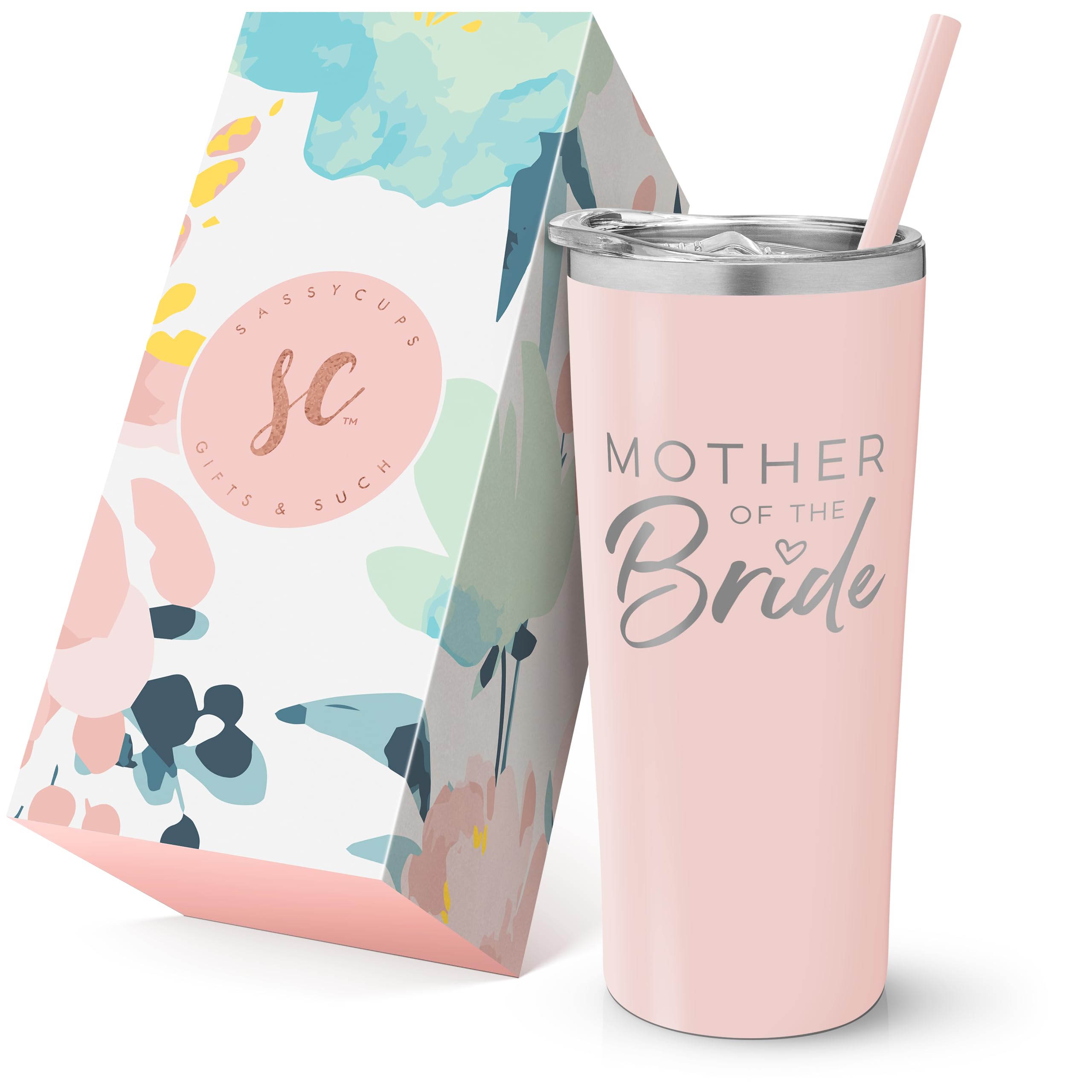 SassyCups Mother of the Bride Cup | Engraved Vacuum Insulated Stainless Steel Tumbler with Straw for Bride's Mom | Engagement Announcement | Bride's Mother | Bridal Party Travel Mug (22oz, Blush)