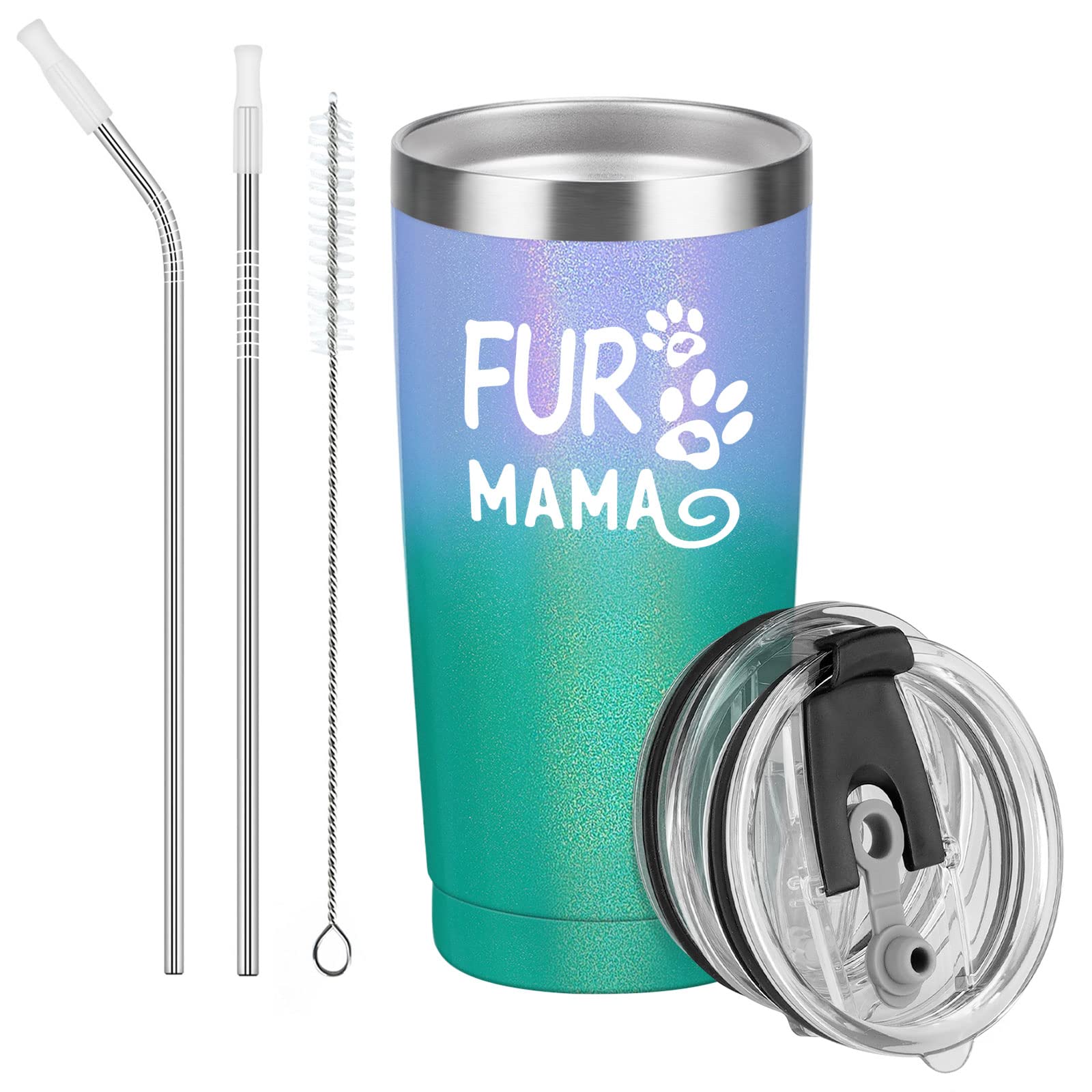 Cpskup Gifts for Mom, Fur Mama Stainless Steel Travel Tumbler, Mom Gifts for Mama Mom New Mom Mother Mommy Women Christmas Birthday Mother's Day, Insulated Travel Tumbler with 2 Lids (20 oz, Gradient)