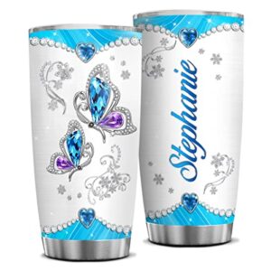 wassmin personalized butterfly stainless steel vacuum insulated tumbler with lid - custom name tumbler 20 oz 30 oz double walled insulated coffee cup for gym fitness travel